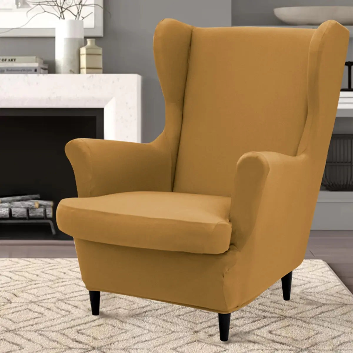 2 Piece Set Elastic Wingback Chair Sofa Covers, Couch Covers, Couch Protectors, Stretch Sofa Cover, Slipcover for Sofa, Soft Washable Armchair Protector, Suitable for Living Room Weddings and Parties