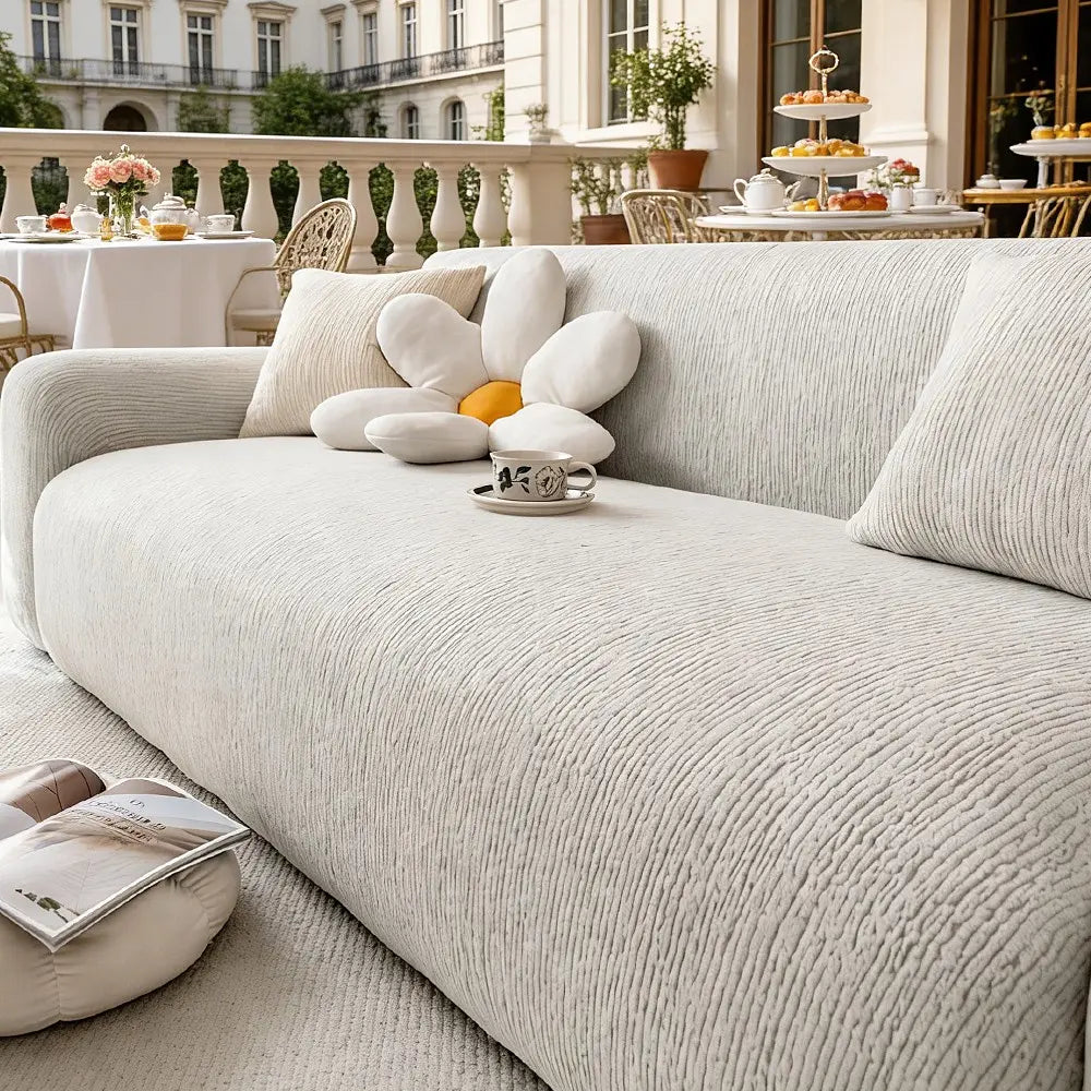 1pc Solid Color Bark Texture Sofa Cover, Soft Skin-Friendly Elastic Stretch Sofa Pad, Dust-Proof Anti-Slip Pet-Friendly Sofa Protector, Dustproof Sofa Slipcover, Stretchable Sofa Cover