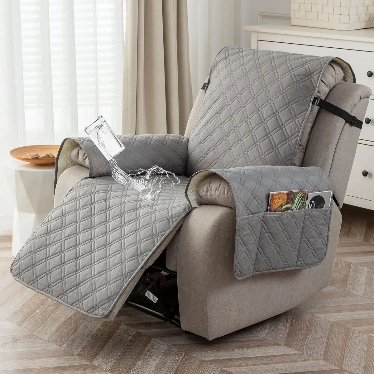 Waterproof Recliner Chair Cover, Non-Slip Reclining Cover, Washable Sofa Slipcover with Elastic Straps for Pets, Dust-proof Couch Protector,sohochic