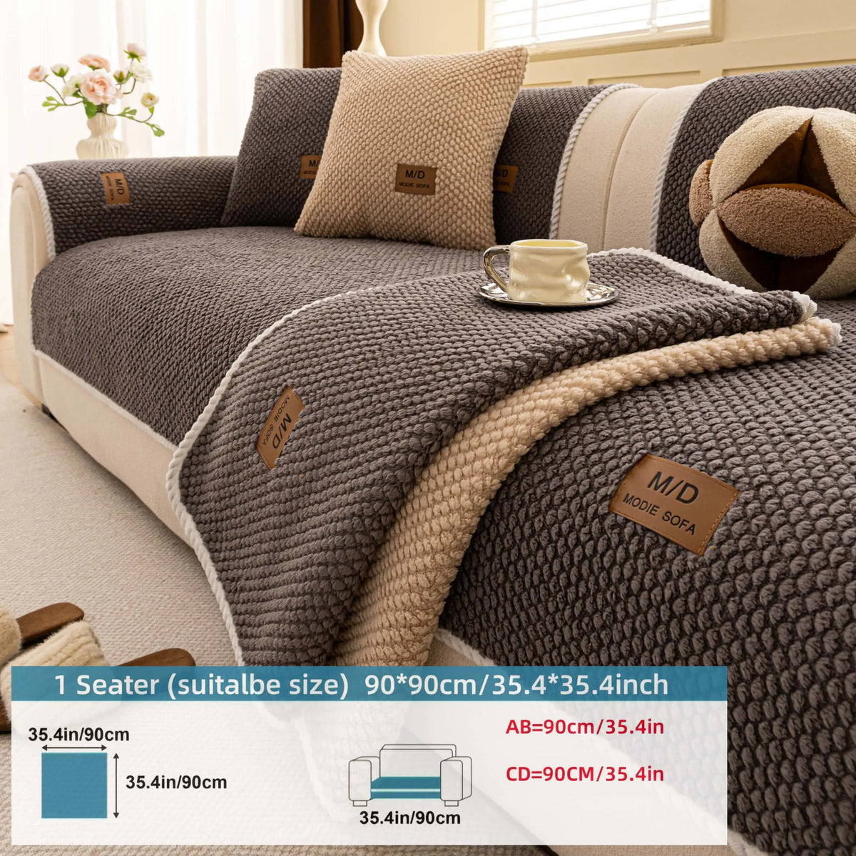 Luxury Thick Removable Couch Cover, 1 Count Soft Textured Seat Pad, Non-Slip Washable Universal Sofa Protector, Sectional Sofa Slipcovers, Pet-Friendly Modern Slipcover for Sectional, Loveseat and 3-Seater Couch #GLOBAL PICKS