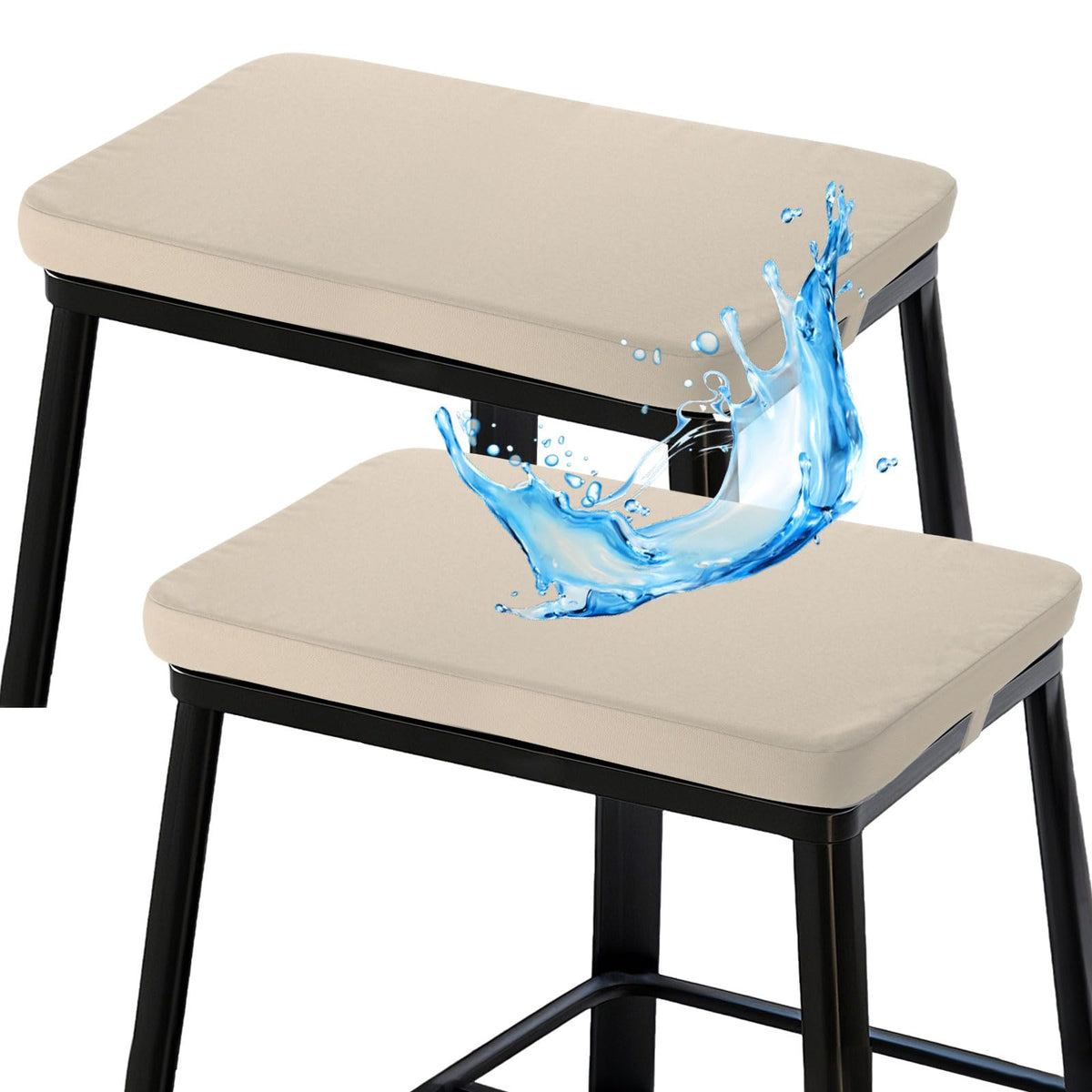 Rectangle Bar Stool Cushions 16x12 inch, Non-Slip Dining Chair Cushion with Straps, Waterproof Seat Pad, Set of 2, Cushion Only, Khaki