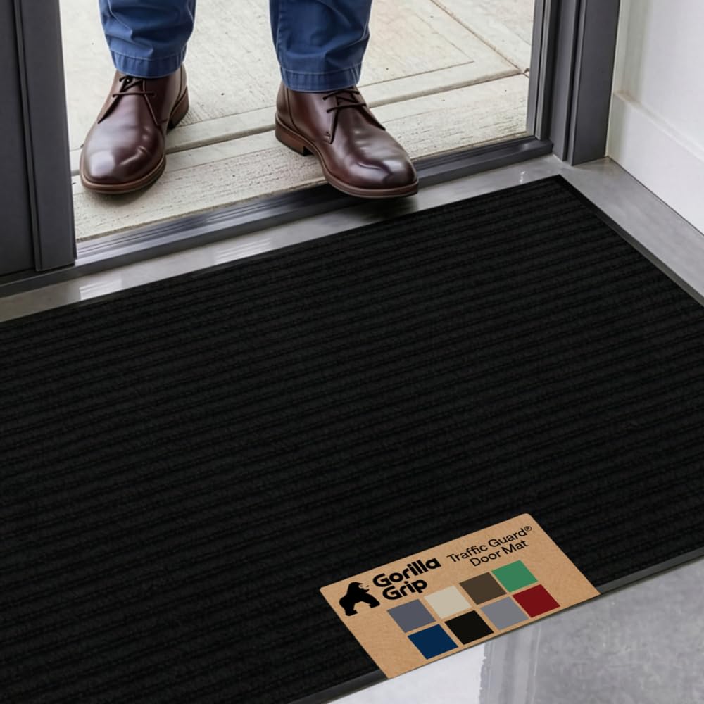 GORILLA GRIP Traffic Guard Indoor Outdoor Heavy Duty Door Mat, 72x48 Black