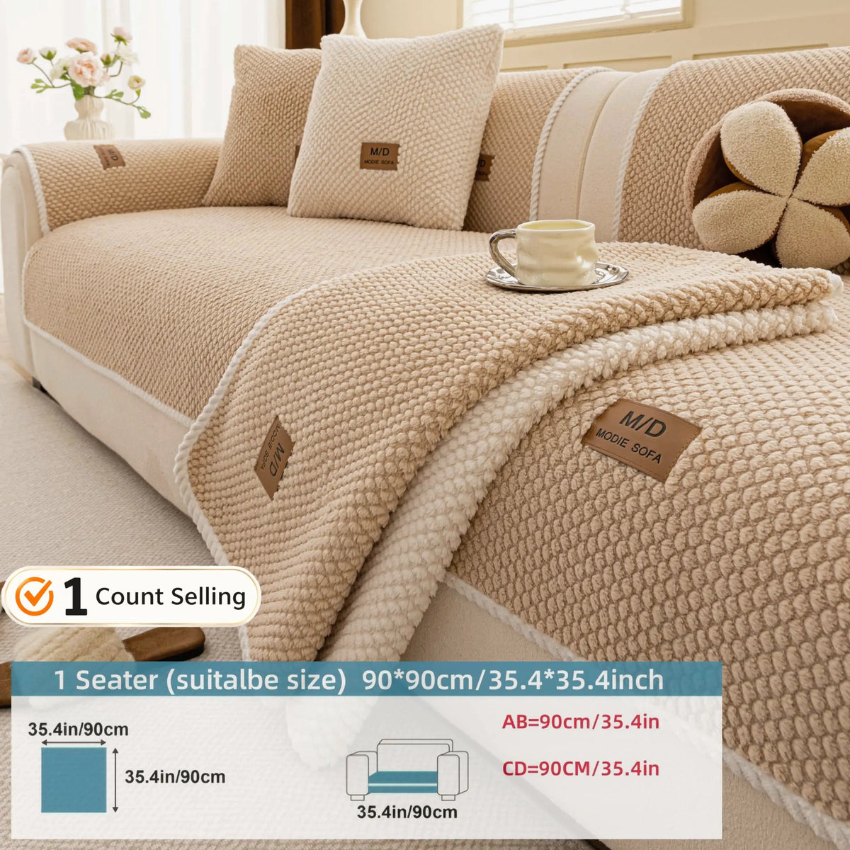 Luxury Thick Removable Couch Cover, 1 Count Soft Textured Seat Pad, Non-Slip Washable Universal Sofa Protector, Sectional Sofa Slipcovers, Pet-Friendly Modern Slipcover for Sectional, Loveseat and 3-Seater Couch #GLOBAL PICKS