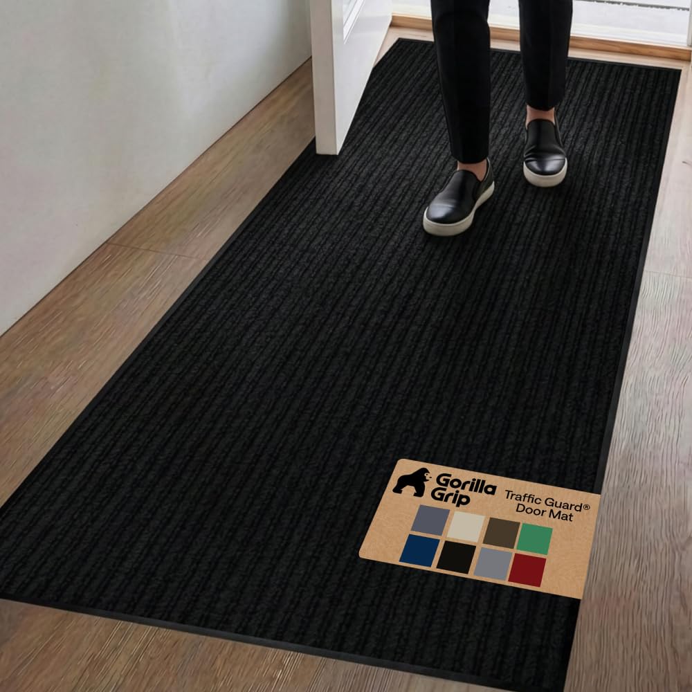 GORILLA GRIP Traffic Guard Indoor Outdoor Heavy Duty Door Mat, 72x48 Black