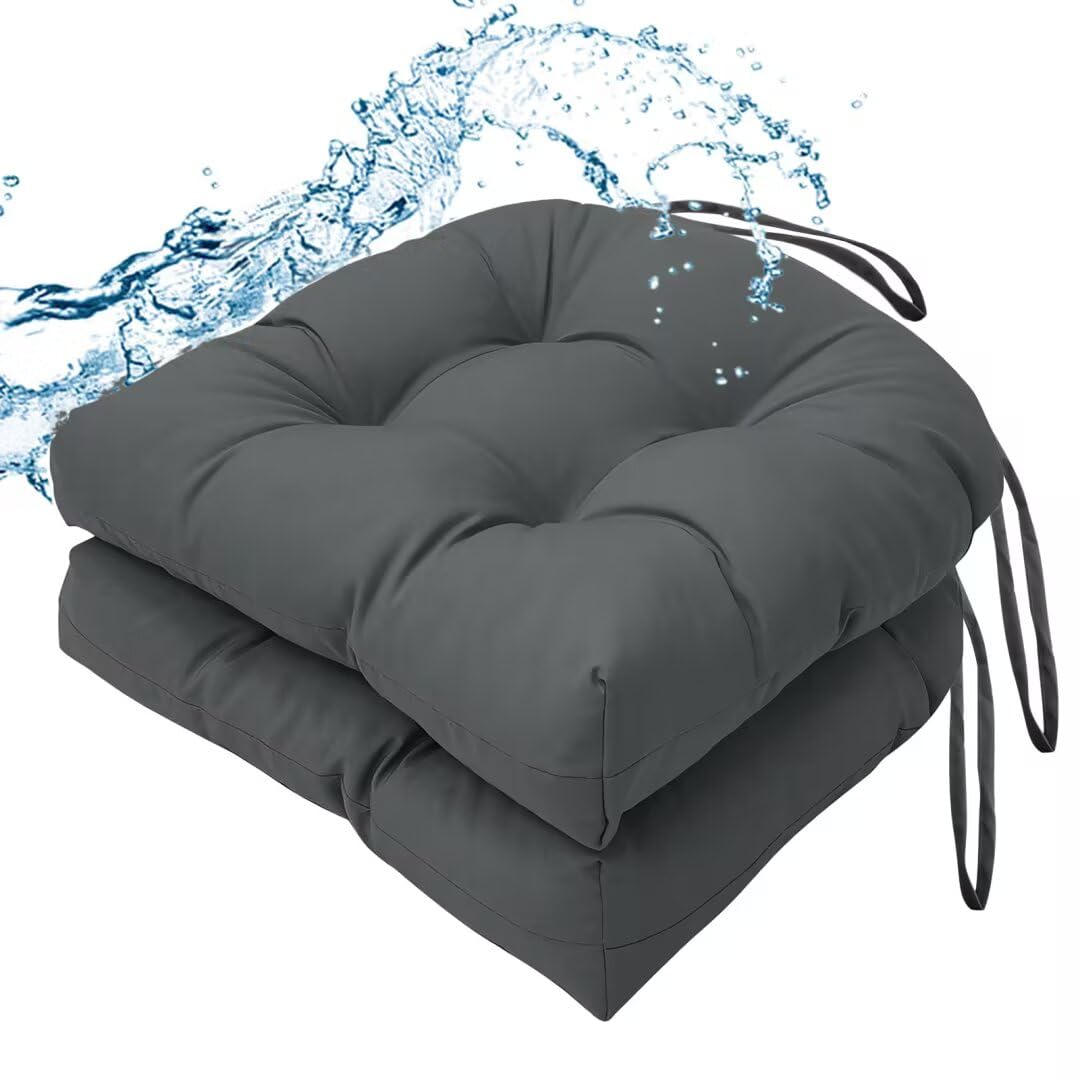 Outdoor Chair Cushions Set of 2, 19"x19" Tufted Outdoor Seat Cushions, Waterproof Patio Furniture Cushions,Navy Blue
