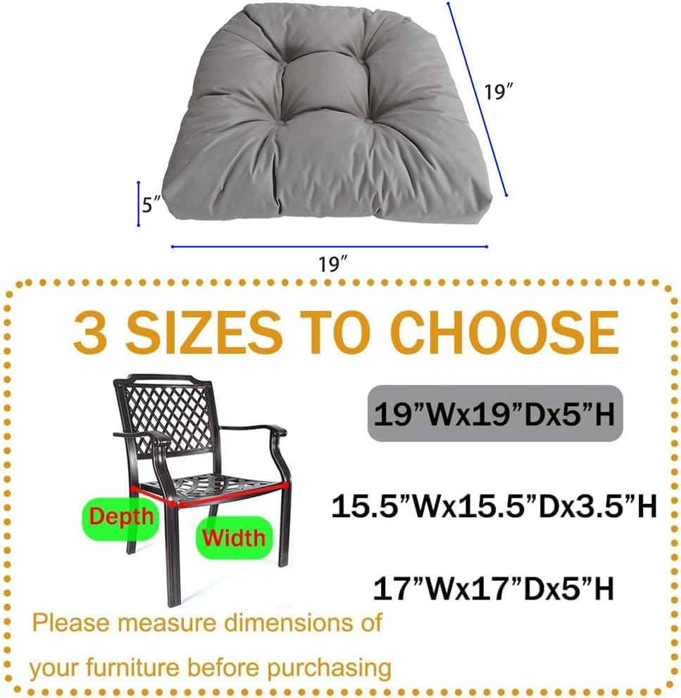 amberr Outdoor Chair Cushions Set of 2, Waterproof Outdoor Seat Cushions for Patio Furniture,Wicker Chair Cushions with Adjustable Straps (Light Grey, 19" x 19"x 5"（2 Pack)