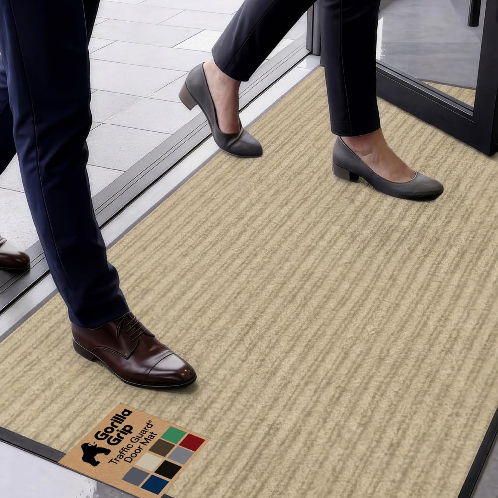 GORILLA GRIP Traffic Guard Indoor Outdoor Heavy Duty Door Mat, 72x48 Black