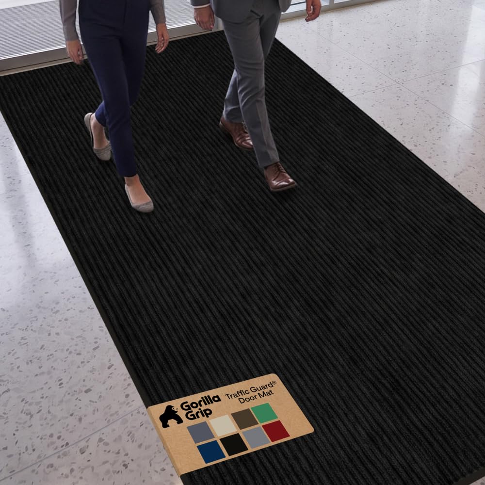 GORILLA GRIP Traffic Guard Indoor Outdoor Heavy Duty Door Mat, 72x48 Black