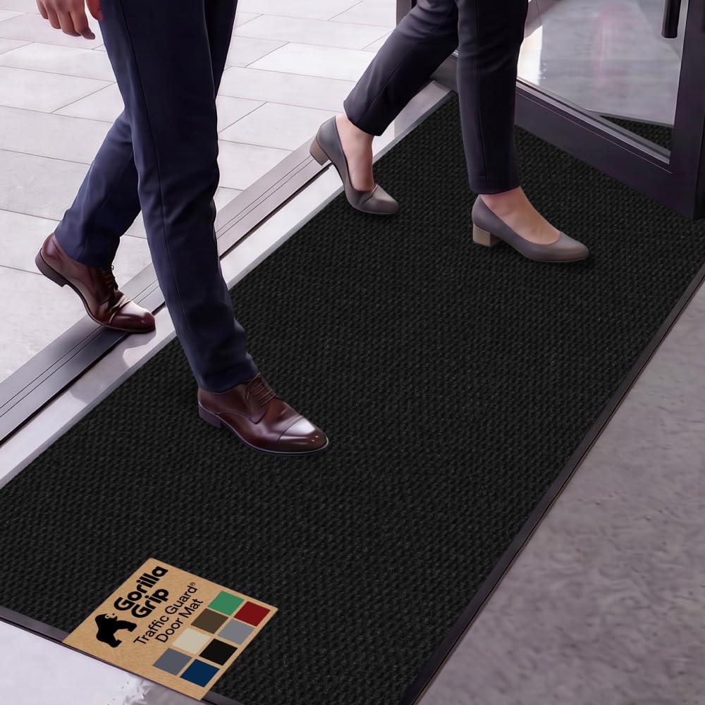 GORILLA GRIP Traffic Guard Indoor Outdoor Heavy Duty Door Mat, 72x48 Black