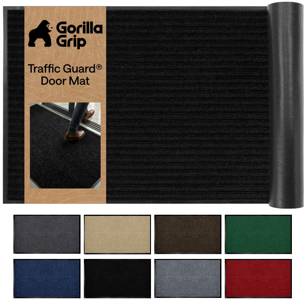 GORILLA GRIP Traffic Guard Indoor Outdoor Heavy Duty Door Mat, 72x48 Black