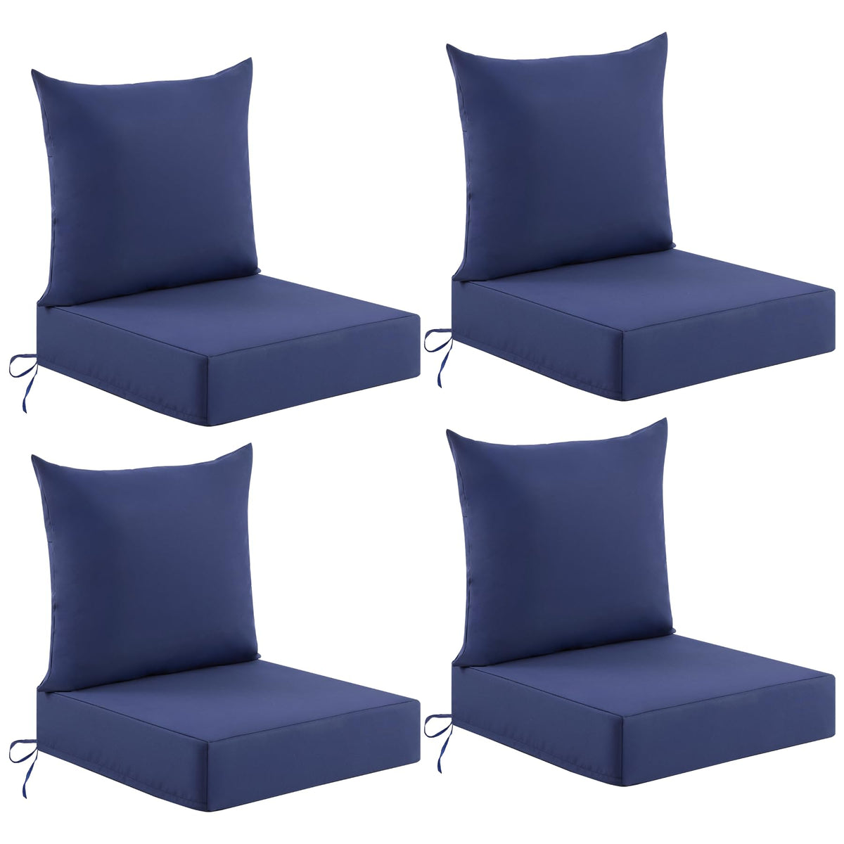 Deep Seat Patio Cushions Set of 2, 24x24x5.75 Inch, Waterproof Outdoor Chair Cushions, Fade Resistant Patio Furniture Cushions with Ties for Couch, Sofa, Lawn, Outside, Navy Blue