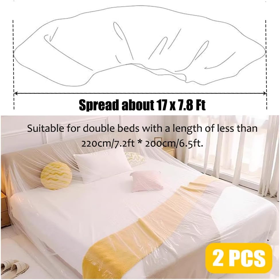 OULIGET Disposable Furniture Dust Covers with Elastic,Extra Large Sofa Couch Cover, Clear Moving Storage Bag for Bed Sofa Dining Table TV Cabinet,17 x 7.8 Ft,2 Pieces