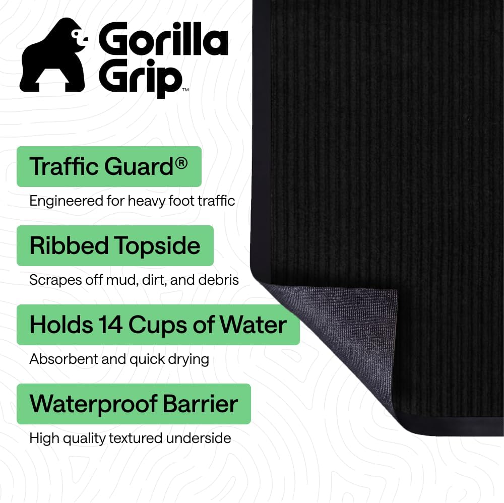 GORILLA GRIP Traffic Guard Indoor Outdoor Heavy Duty Door Mat, 72x48 Black