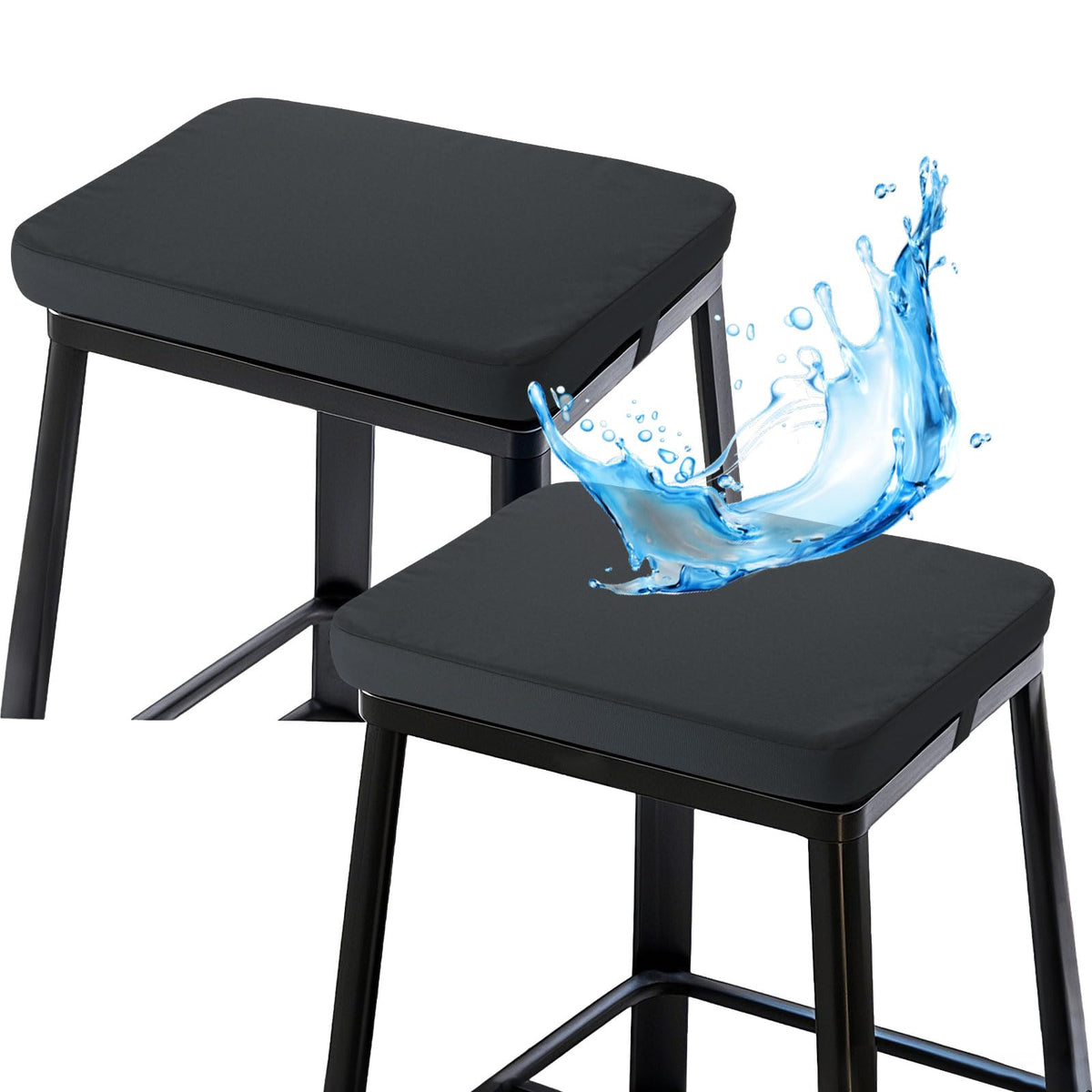 Rectangle Bar Stool Cushions 16x12 inch, Non-Slip Dining Chair Cushion with Straps, Waterproof Seat Pad, Set of 2, Cushion Only, Khaki