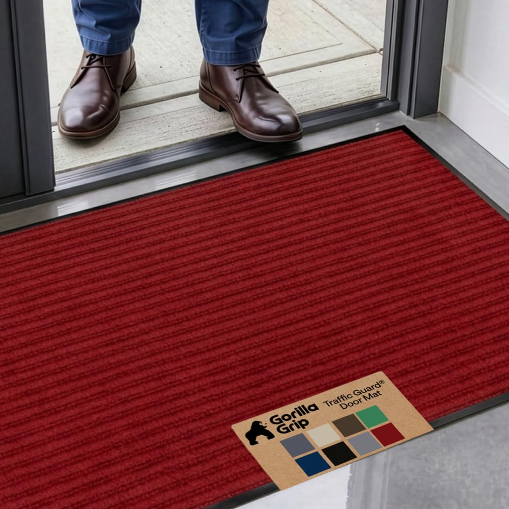 GORILLA GRIP Traffic Guard Indoor Outdoor Heavy Duty Door Mat, 72x48 Black