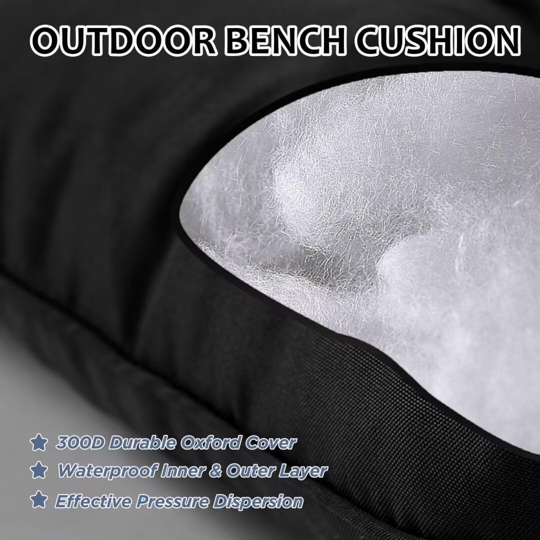 Outdoor Bench Cushion, Waterproof Seat Cushion for Outdoor/Indoor Furniture,Tufted Fade Resistant Bench Cushion for Patio Porch Swing Couch, 47"×20"×4",Black