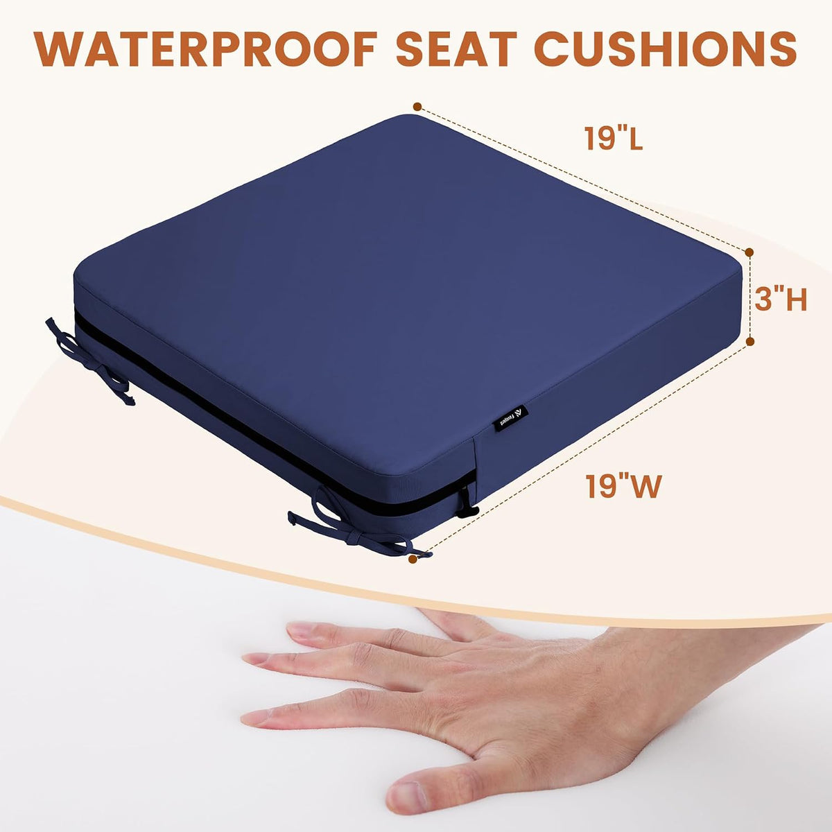 Favoyard 2-Pack Waterproof Outdoor Seat Cushions, 19" x 19", Blue