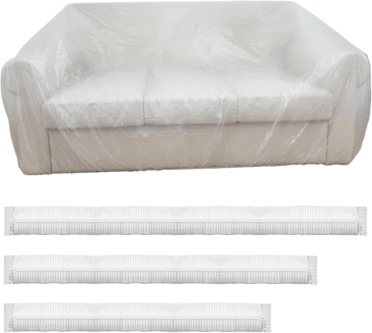 3 Pcs Disposable Furniture Dust Covers with Elastic, Plastic Dust Cover for Sofa Chair Dining Table TV Stand, Extra Large Clear Couch Bed Protector Covers for Moving and Storage, 3 Sizes (1XL 1L 1M)
