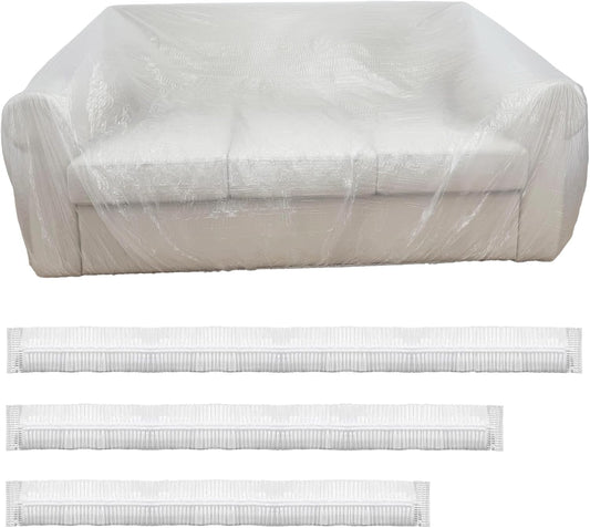 3 Pcs Disposable Furniture Dust Covers with Elastic, Plastic Dust Cover for Sofa Chair Dining Table TV Stand, Extra Large Clear Couch Bed Protector Covers for Moving and Storage, 3 Sizes (1XL 1L 1M)
