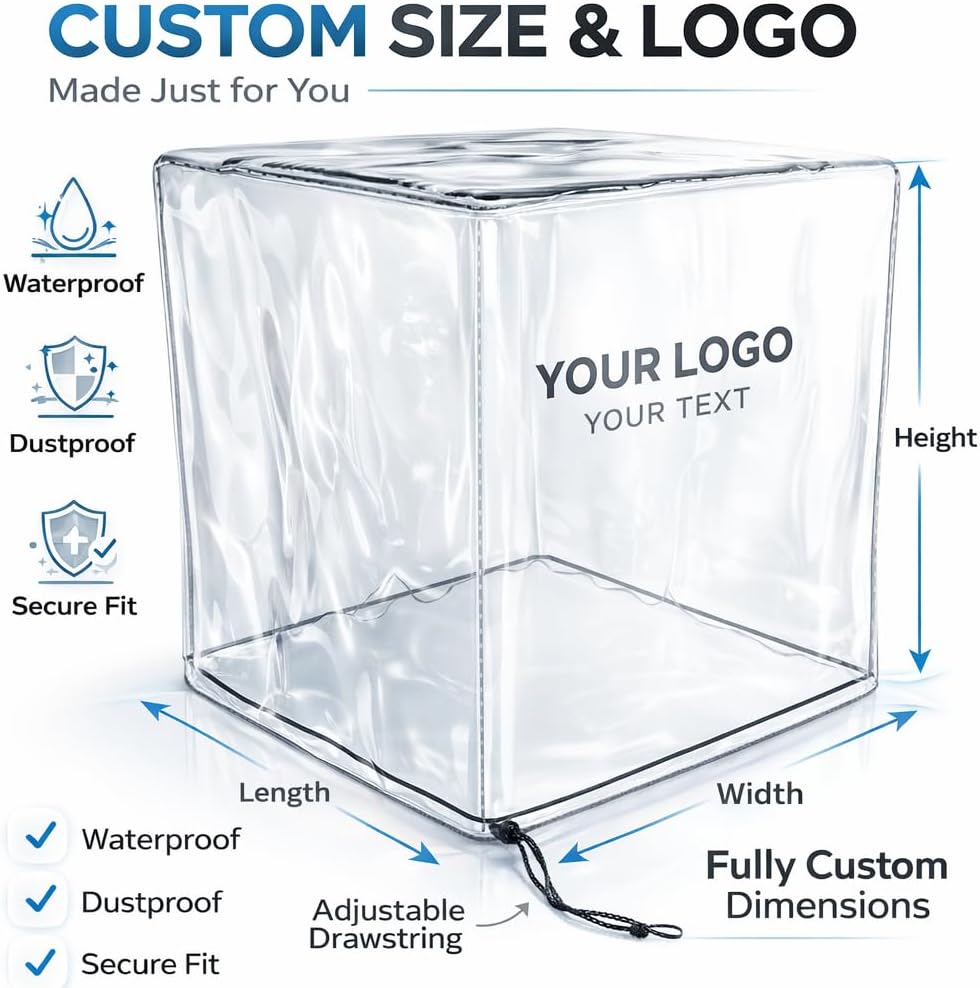 Custom Clear PVC Dust Cover, Transparent Protective Cover, Made to Measure Size, Waterproof & Dustproof, Visible Storage Cover for Equipment & Display
