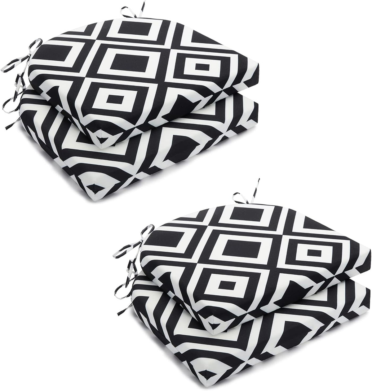 HARBOREST Outdoor Chair Cushions Set of 4, Water Resistant Patio Chair Cushions with Ties, Outdoor Seat Cushions for Patio Furniture, 17"x16"x2", Black/White Diamond