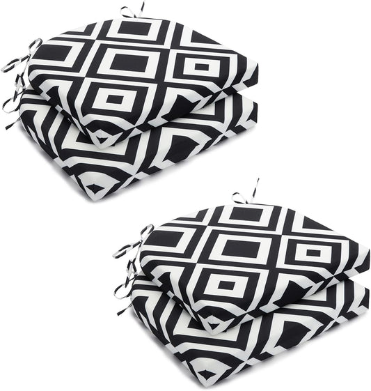 HARBOREST Outdoor Chair Cushions Set of 4, Water Resistant Patio Chair Cushions with Ties, Outdoor Seat Cushions for Patio Furniture, 17"x16"x2", Black/White Diamond