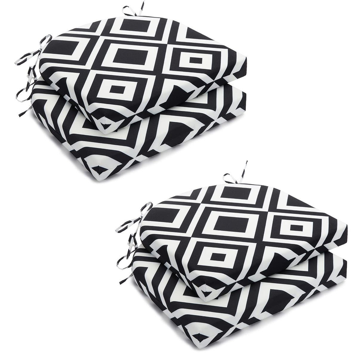HARBOREST Outdoor Chair Cushions Set of 4, Water Resistant Patio Chair Cushions with Ties, Outdoor Seat Cushions for Patio Furniture, 17"x16"x2", Black/White Diamond