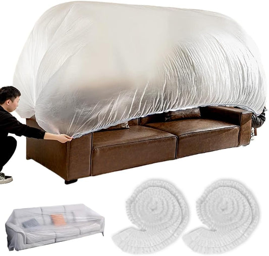OULIGET Disposable Furniture Dust Covers with Elastic,Extra Large Sofa Couch Cover, Clear Moving Storage Bag for Bed Sofa Dining Table TV Cabinet,17 x 7.8 Ft,2 Pieces