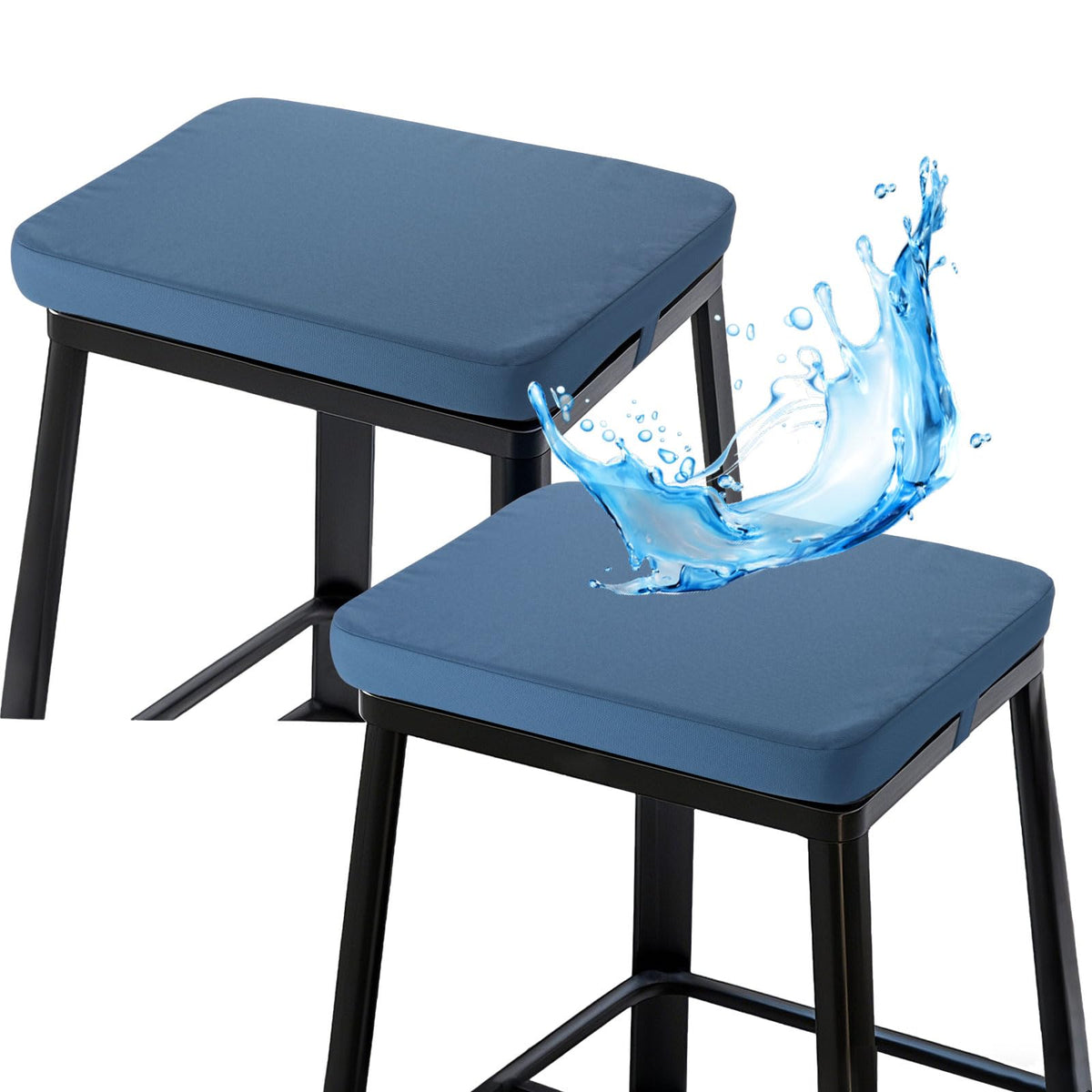 Rectangle Bar Stool Cushions 16x12 inch, Non-Slip Dining Chair Cushion with Straps, Waterproof Seat Pad, Set of 2, Cushion Only, Khaki