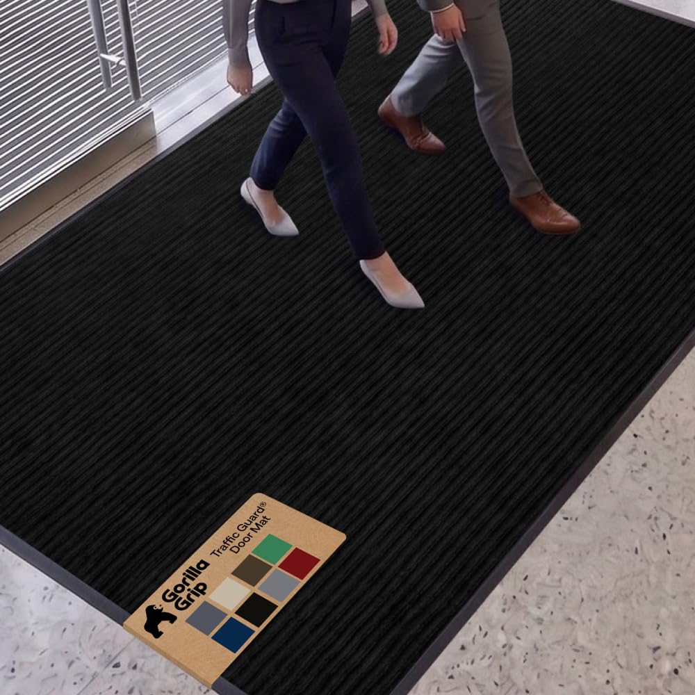 GORILLA GRIP Traffic Guard Indoor Outdoor Heavy Duty Door Mat, 72x48 Black
