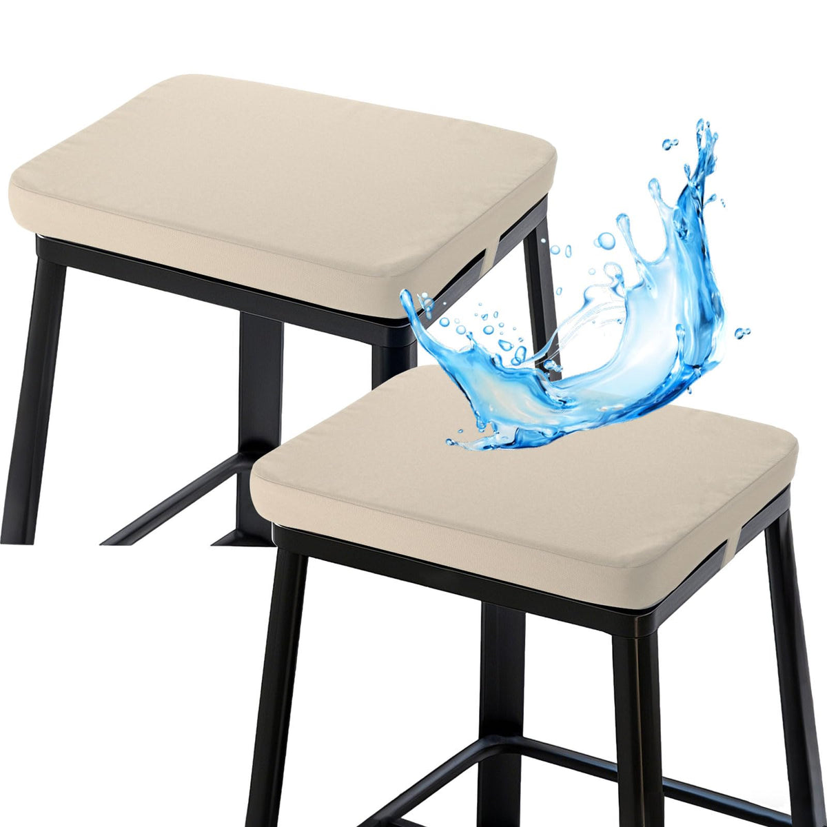 Rectangle Bar Stool Cushions 16x12 inch, Non-Slip Dining Chair Cushion with Straps, Waterproof Seat Pad, Set of 2, Cushion Only, Khaki
