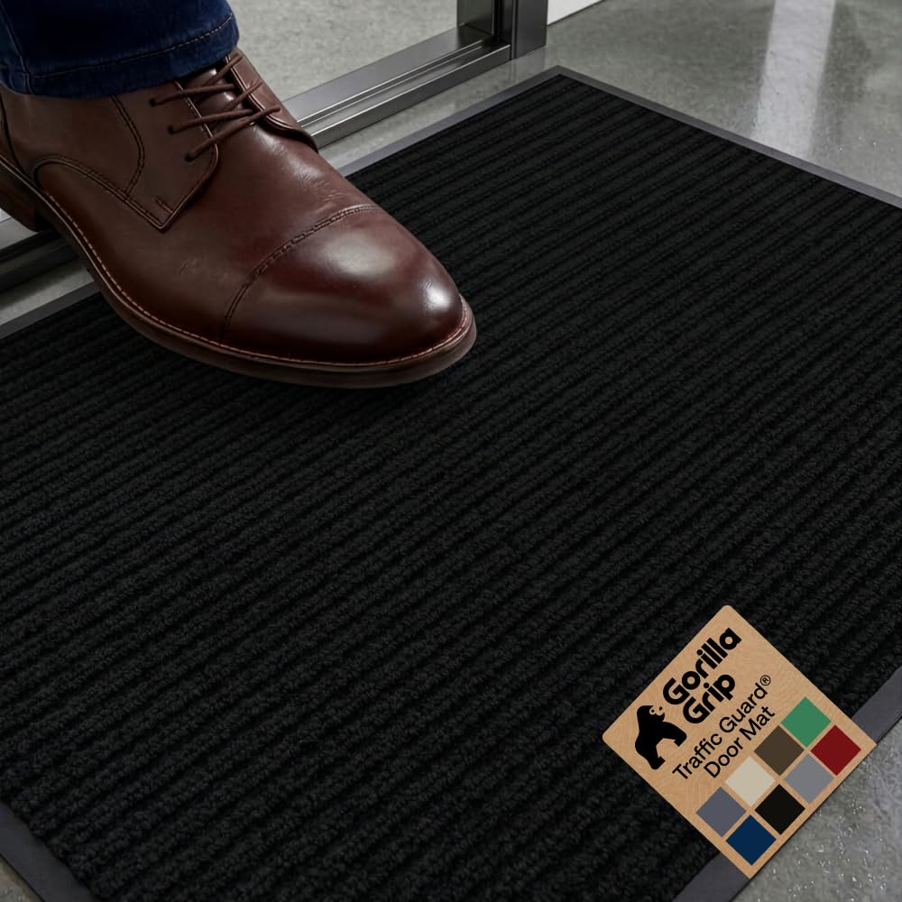 GORILLA GRIP Traffic Guard Indoor Outdoor Heavy Duty Door Mat, 72x48 Black