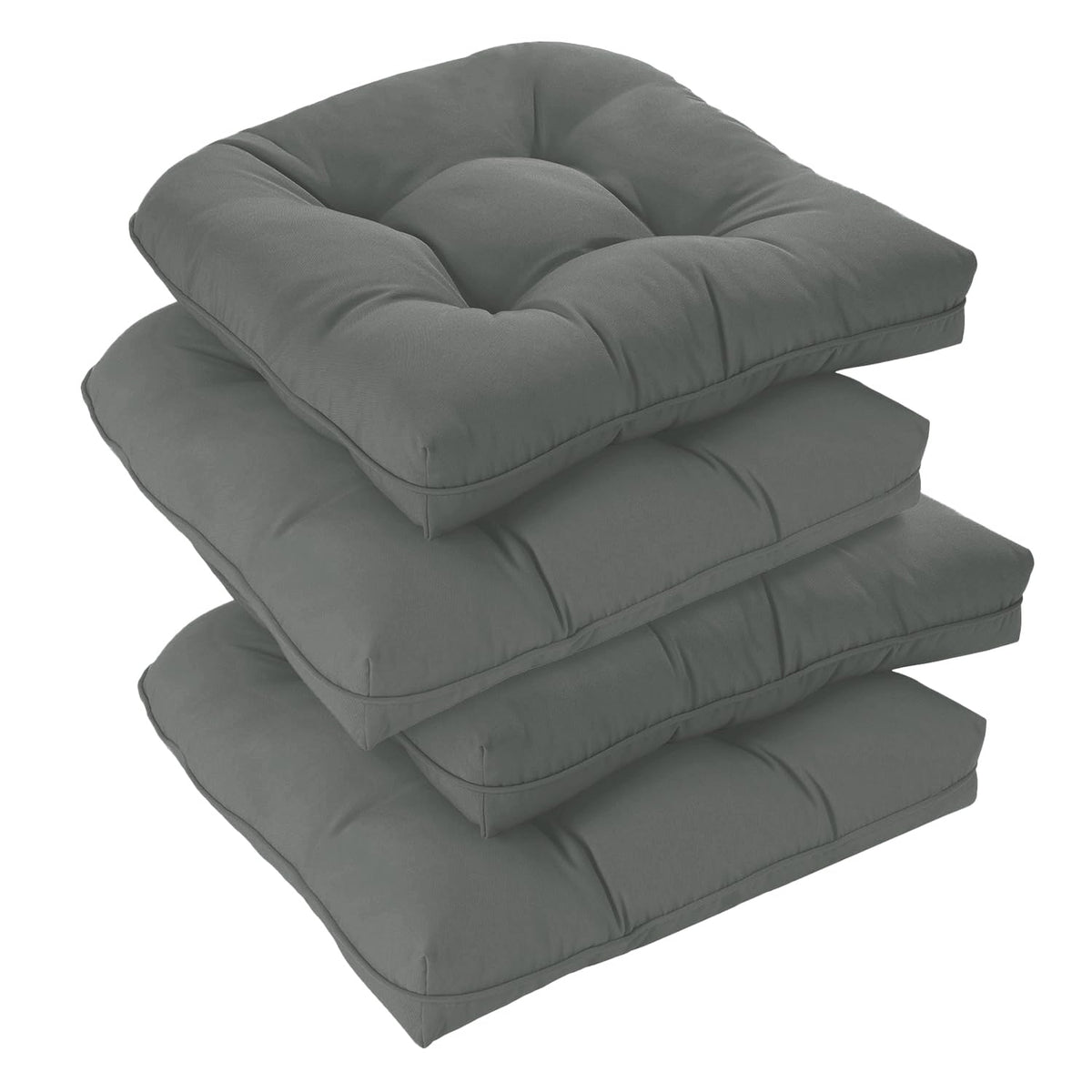 downluxe Outdoor Chair Cushions Set of 4 for Patio Furniture, Water Resistant Tufted Overstuffed Patio Furniture Cushions, Thick Outdoor Seat Cushion, 19" X 19" X 5", Black