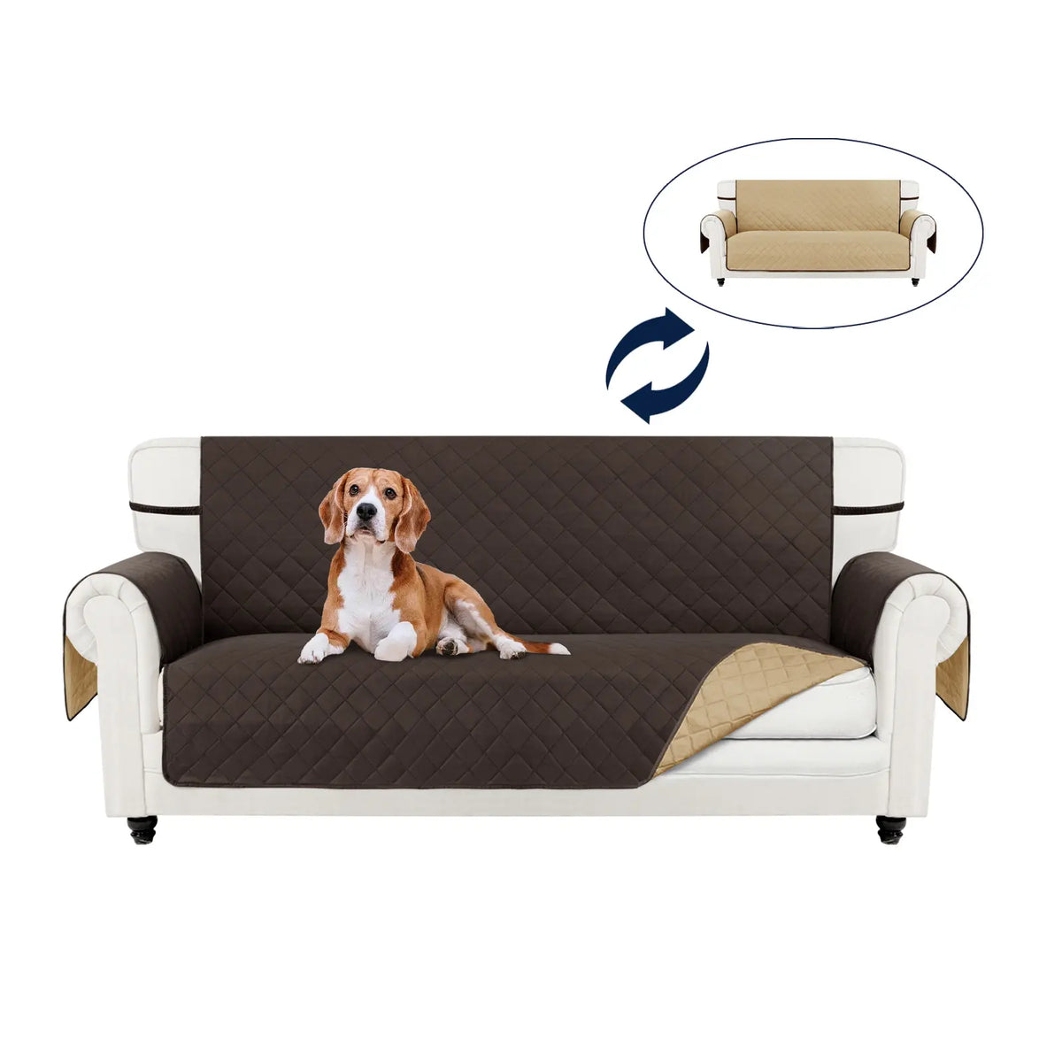 PureFit Reversible Sofa Cover - Washable, Water-Resistant Quilted Slipcover with Elastic Straps, Non-Slip Pet Protector for 1/2/3-Seater Cushions, Dust Protection, All Seasons Living Room Decor, Multi-Size Fit, Sofa Covers Washable, Two Seater,sohochic