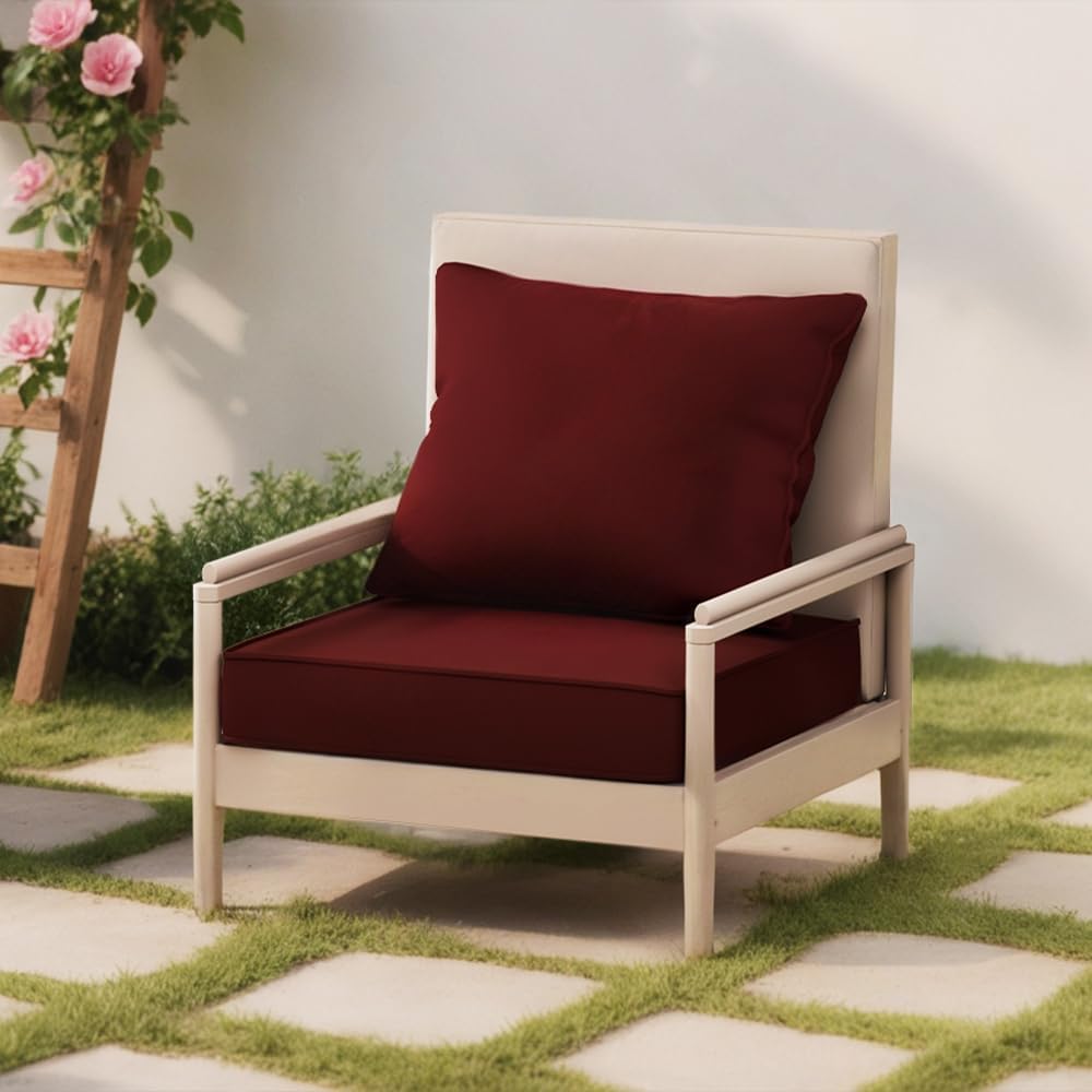 Outdoor Chair Cushions, Waterproof High Back Patio Cushion Set, 24x24 Inch Deep Seat Cushions for Patio Furniture, Washable Outdoor Pillows with Non-Slip Ties (Red, 24x24inches)