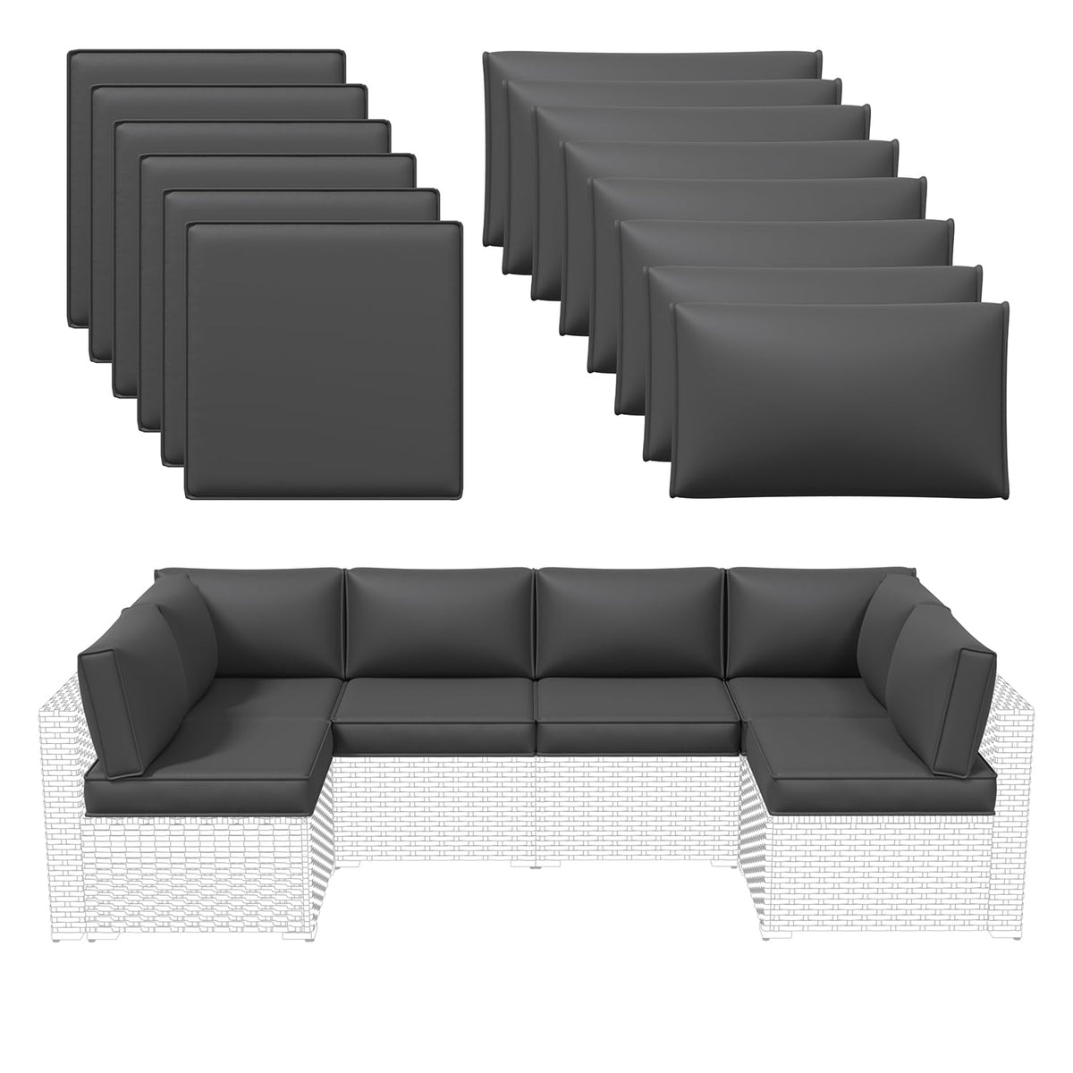 Aoxun Outdoor Replacement Cushions for Patio Furniture, Waterproof Sofa Cushion for 6-Seat Rattan Wicker Sectional Patio Conversation Sets, 14-Piece Cushions Set for L-Shape Couch, Navy