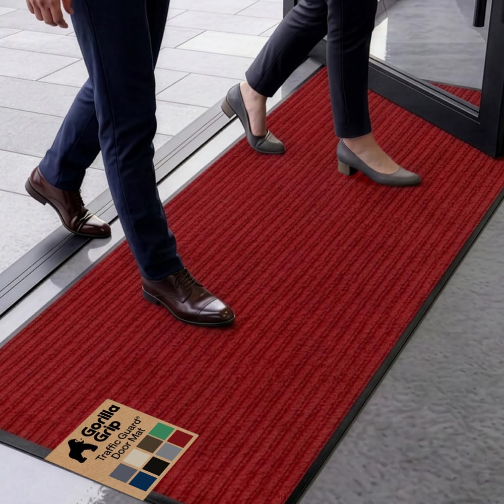 GORILLA GRIP Traffic Guard Indoor Outdoor Heavy Duty Door Mat, 72x48 Black