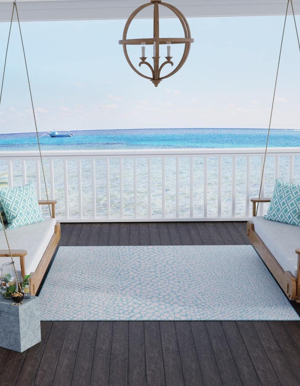 Unique Loom Outdoor Collection Area Rug - Cape Town (9' x 12' Rectangle, Blue/Ivory)