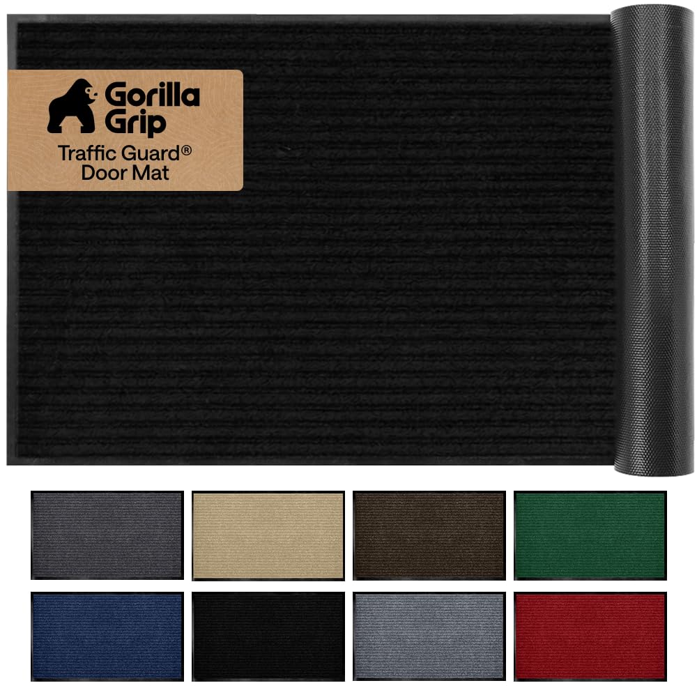 GORILLA GRIP Traffic Guard Indoor Outdoor Heavy Duty Door Mat, 72x48 Black