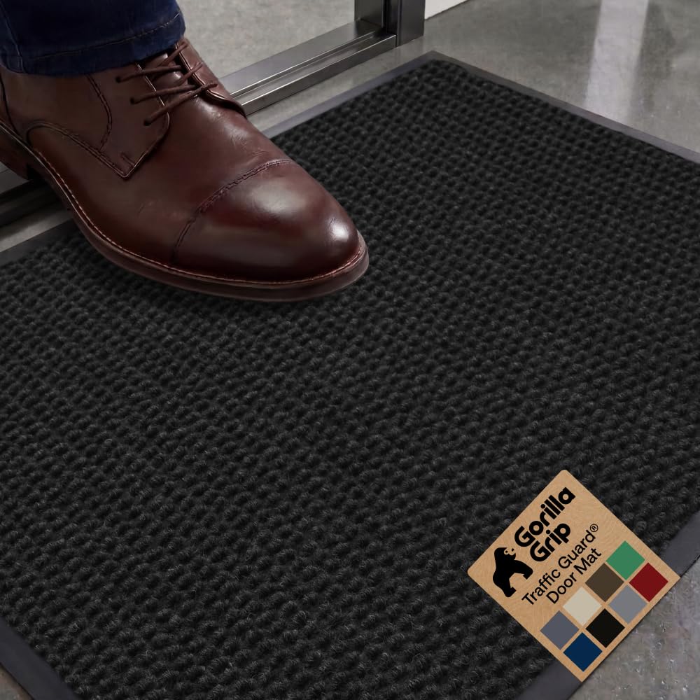 GORILLA GRIP Traffic Guard Indoor Outdoor Heavy Duty Door Mat, 72x48 Black