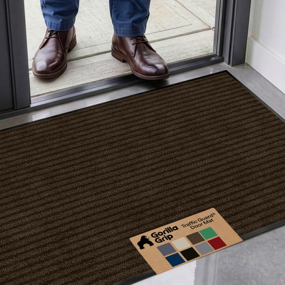 GORILLA GRIP Traffic Guard Indoor Outdoor Heavy Duty Door Mat, 72x48 Black