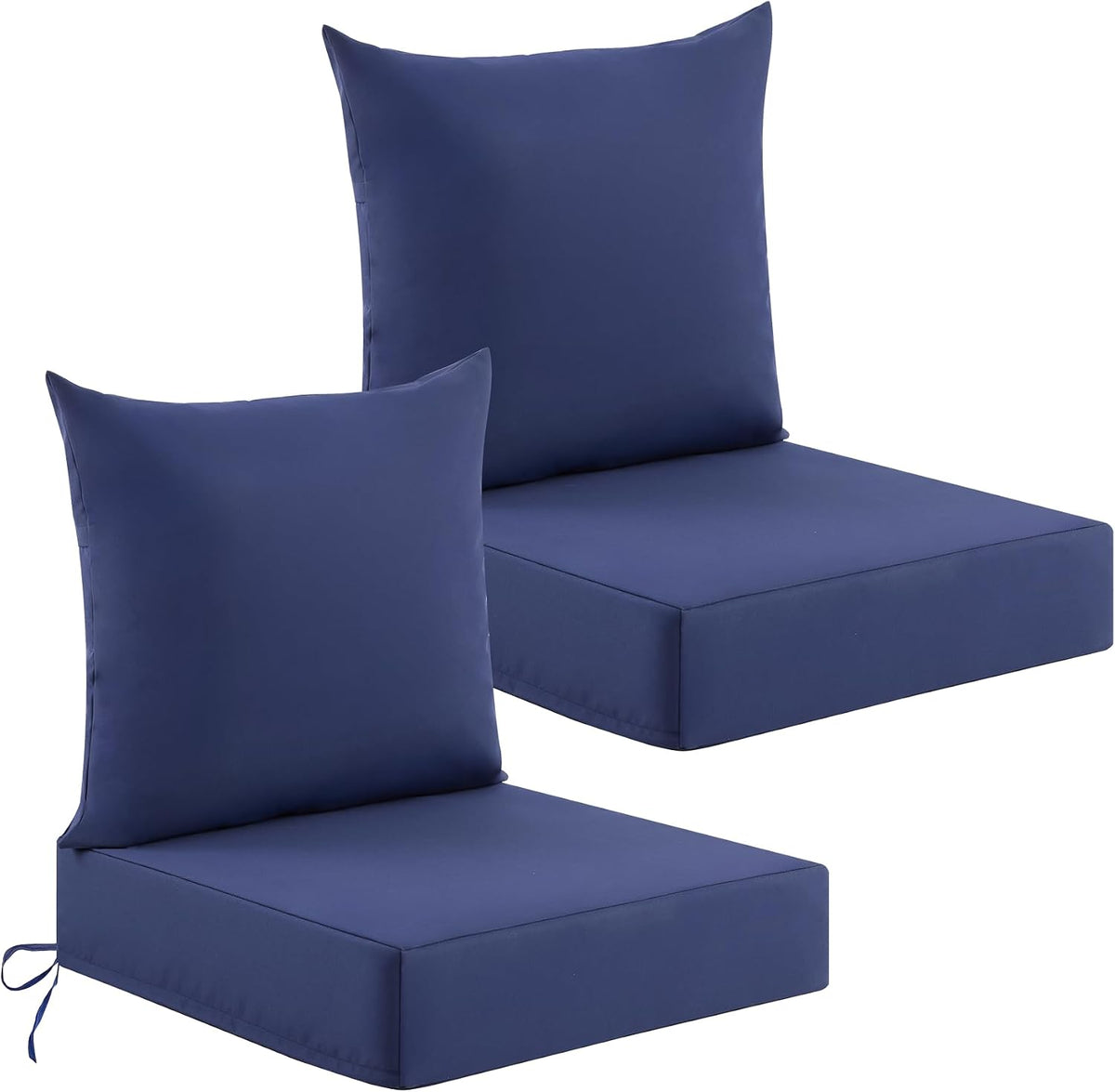 Deep Seat Patio Cushions Set of 2, 24x24x5.75 Inch, Waterproof Outdoor Chair Cushions, Fade Resistant Patio Furniture Cushions with Ties for Couch, Sofa, Lawn, Outside, Navy Blue