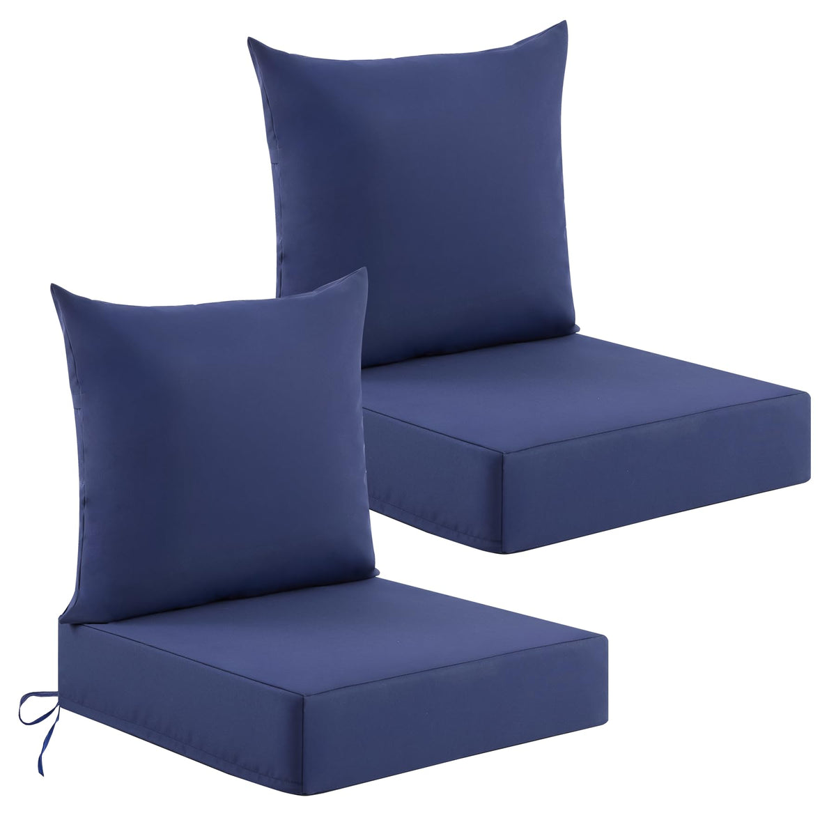Deep Seat Patio Cushions Set of 2, 24x24x5.75 Inch, Waterproof Outdoor Chair Cushions, Fade Resistant Patio Furniture Cushions with Ties for Couch, Sofa, Lawn, Outside, Navy Blue