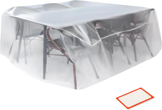 Storage Standard Patio Table and Chair Cover for Outdoor Furniture - Rectangular Outdoor Patio Furniture Covers Waterproof, Reusable Heavy-Duty Plastic Table Cover Protector, 111" x 74" x 28"
