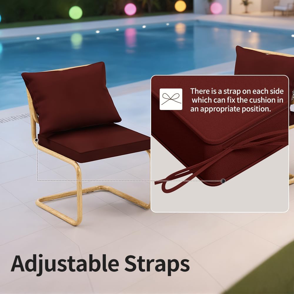 Outdoor Chair Cushions, Waterproof High Back Patio Cushion Set, 24x24 Inch Deep Seat Cushions for Patio Furniture, Washable Outdoor Pillows with Non-Slip Ties (Red, 24x24inches)