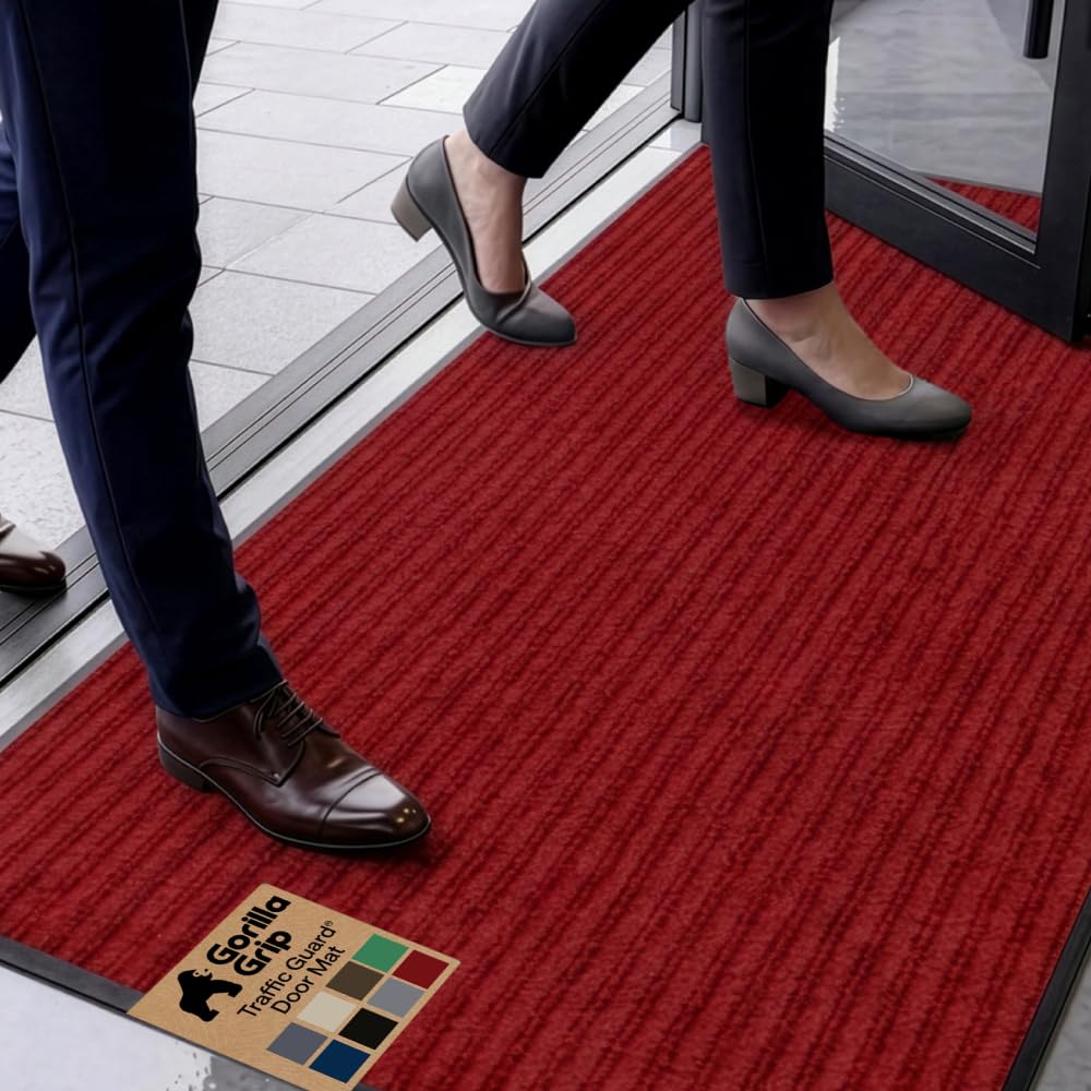 GORILLA GRIP Traffic Guard Indoor Outdoor Heavy Duty Door Mat, 72x48 Black