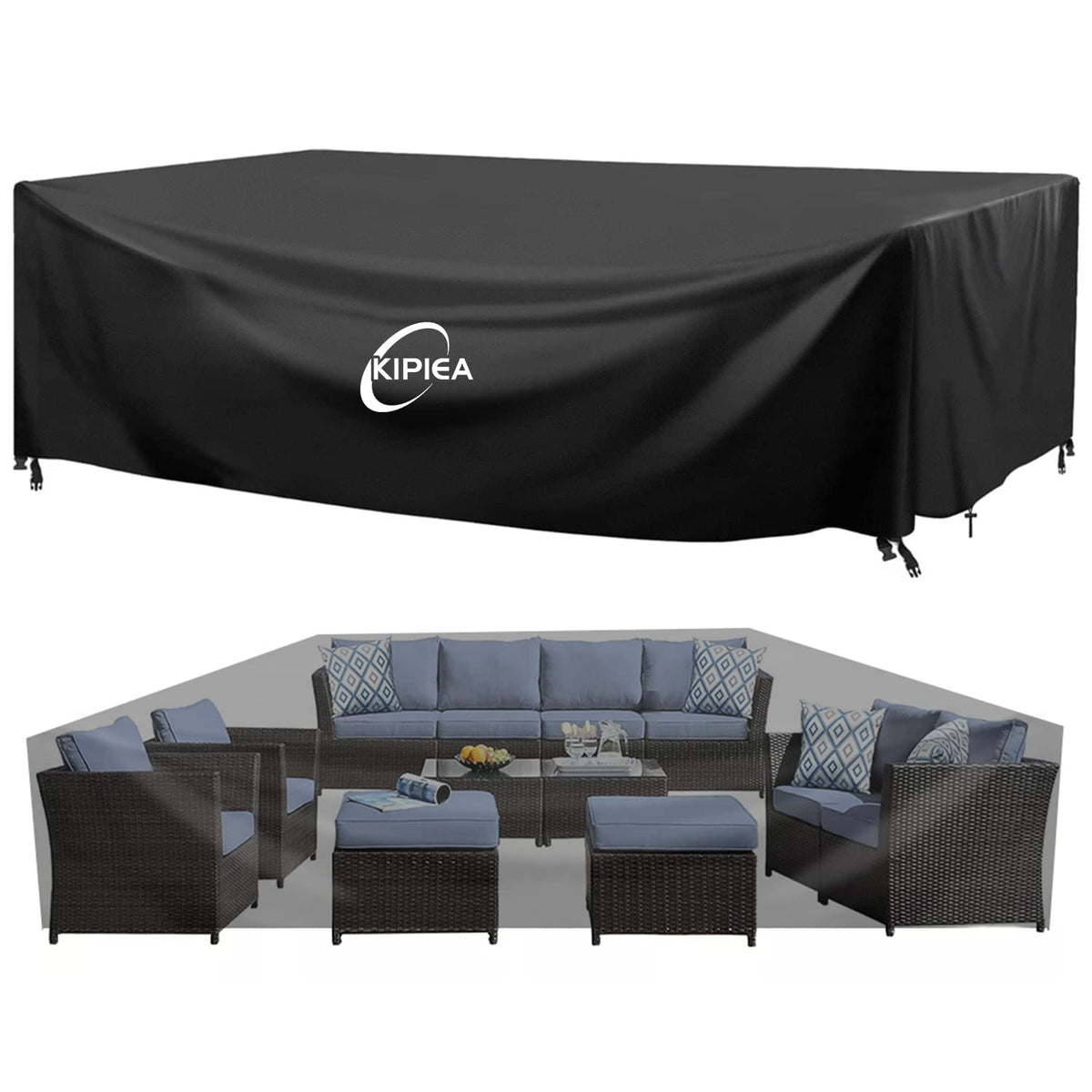Kipiea Patio Furniture Covers Waterproof Winter, Heavy-Duty Outdoor Furniture Set Covers for Table Chairs, Anti-UV, No Tears or Fading (110" L x 84" W x 28" H)