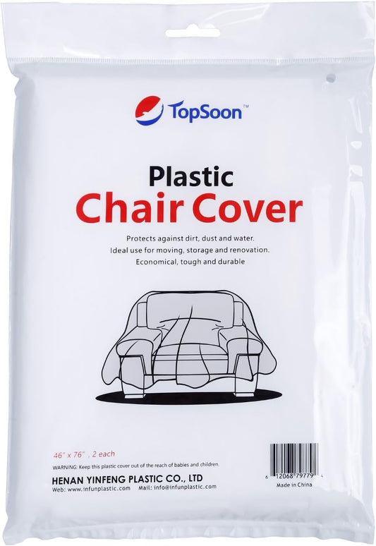 TopSoon 2Pack Heavy Duty Plastic Chair Cover,Furniture Living Room Chairs for Storage and Moving,Waterproof Dust-Proof Armchair Covers,Clear Couch Covers, 46-inch by 76-inch