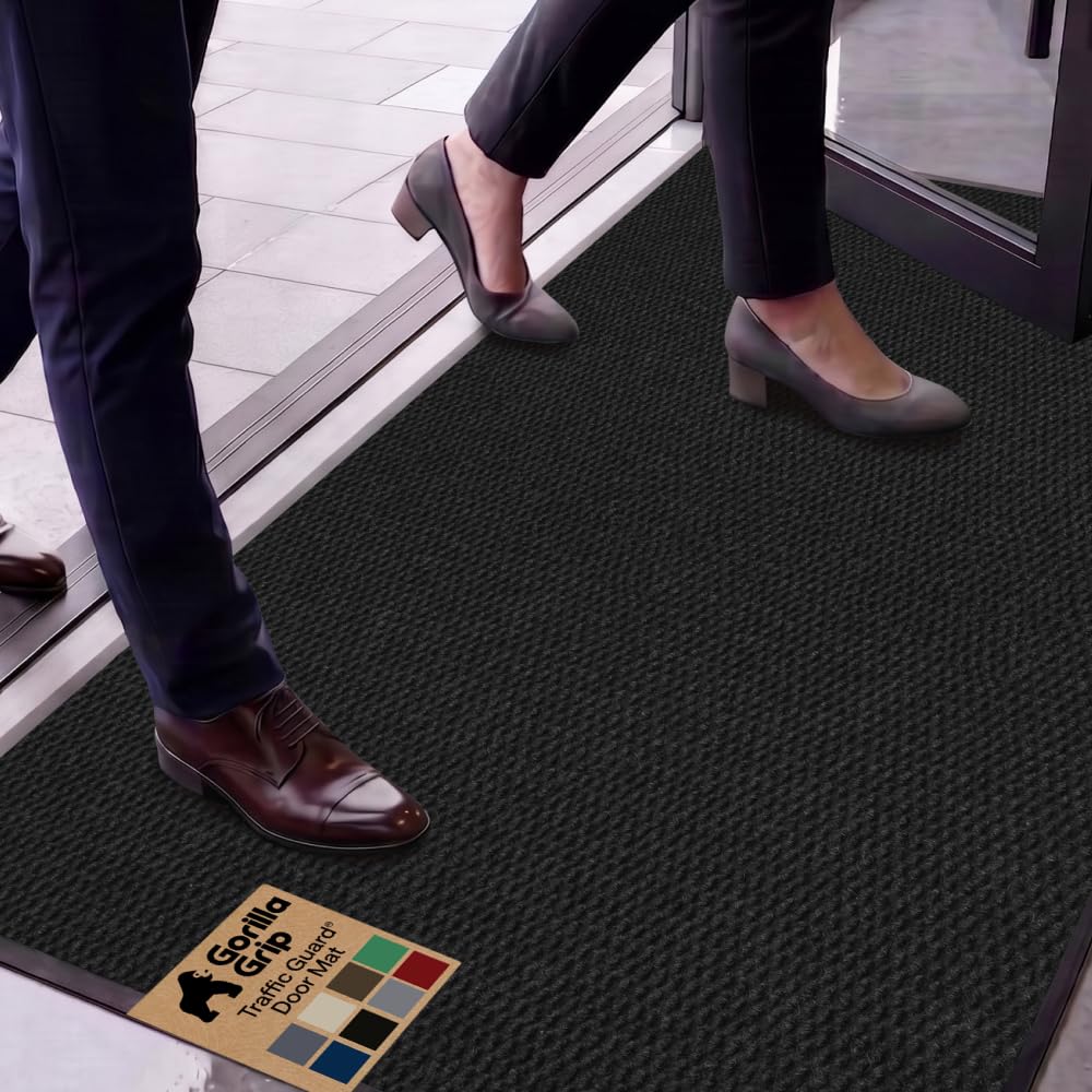 GORILLA GRIP Traffic Guard Indoor Outdoor Heavy Duty Door Mat, 72x48 Black