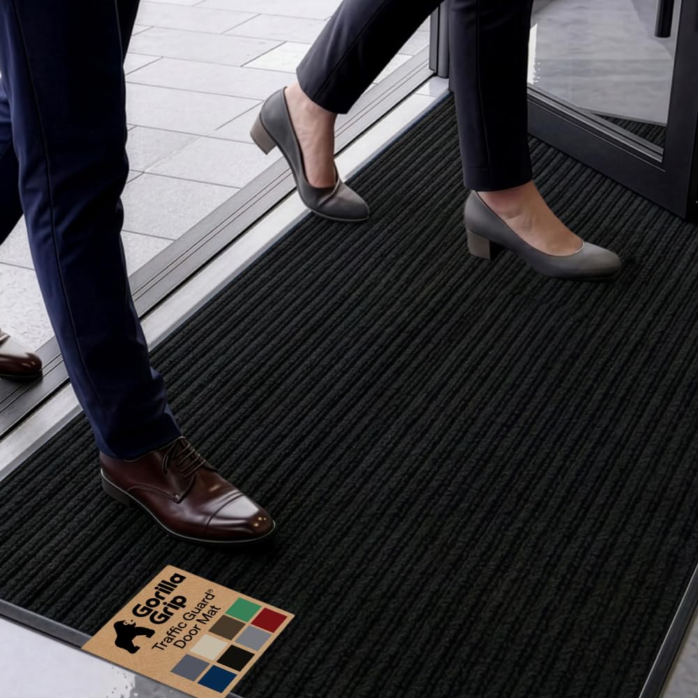 GORILLA GRIP Traffic Guard Indoor Outdoor Heavy Duty Door Mat, 72x48 Black